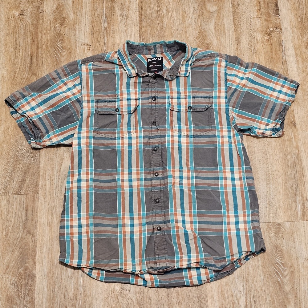 Kavu Men's Plaid Short Sleeve Snap‎ Button-Up Shirt XL Outdoor Hiking Gorpcore
